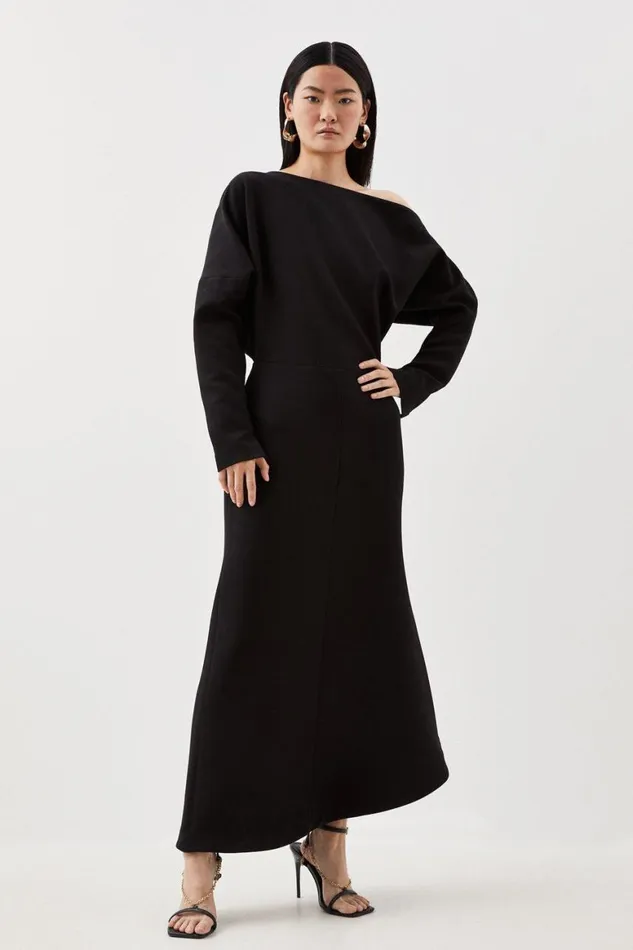 Dresses Women Karen Millen Compact Stretch Tailored Off Shoulder Long Sleeve Maxi Dress Black Dresses Women Karen Millen Compact Stretch Tailored Off Shoulder Long Sleeve Maxi Dress Black