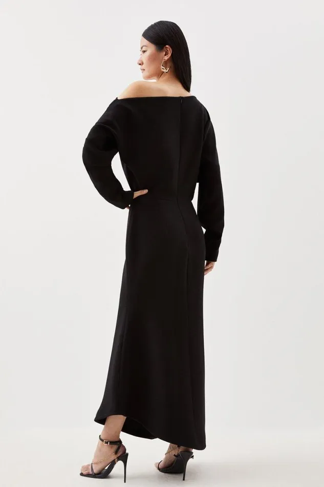 Dresses Women Karen Millen Compact Stretch Tailored Off Shoulder Long Sleeve Maxi Dress Black