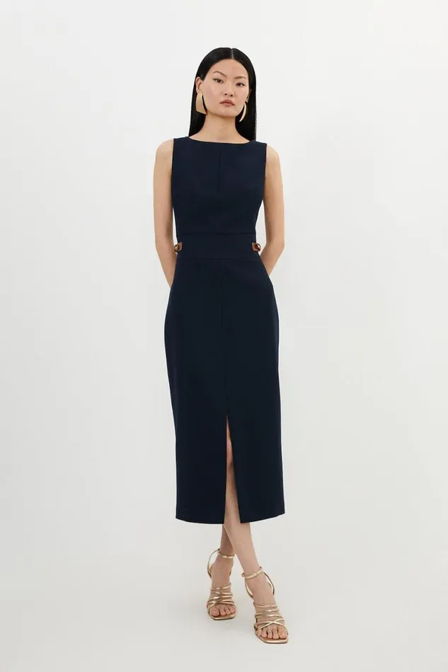 Dresses Women Karen Millen Compact Stretch Tailored Pu Tab Detail Midi Dress Midnight Dresses Women Karen Millen Compact Stretch Tailored Pu Tab Detail Midi Dress Midnight