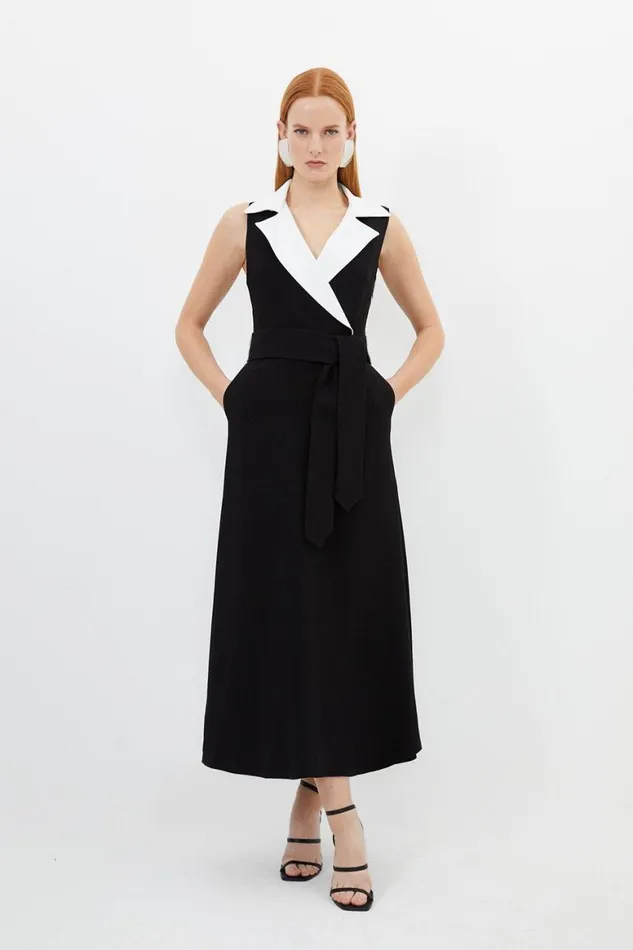 Dresses Women Karen Millen Compact Stretch Viscose Belted Tailored Midi Shirt Dress Black Dresses Women Karen Millen Compact Stretch Viscose Belted Tailored Midi Shirt Dress Black