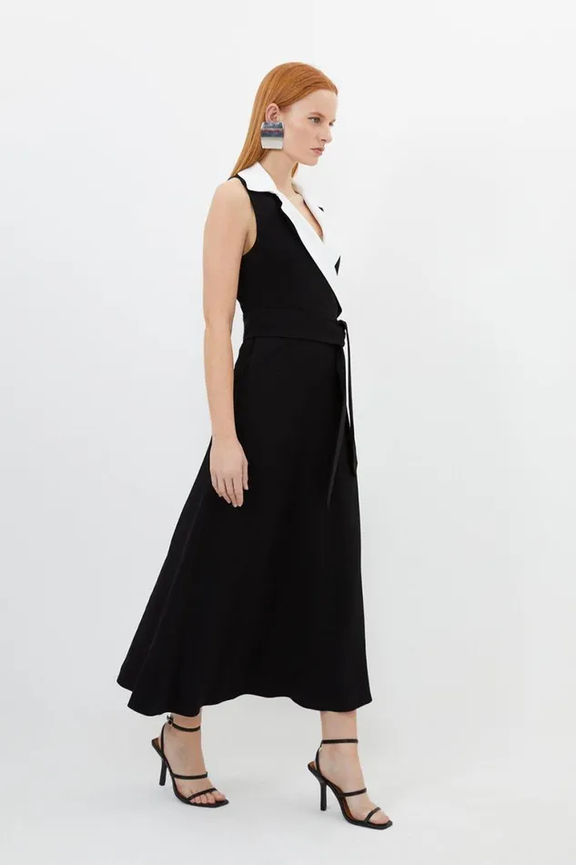 Dresses Women Karen Millen Compact Stretch Viscose Belted Tailored Midi Shirt Dress Black