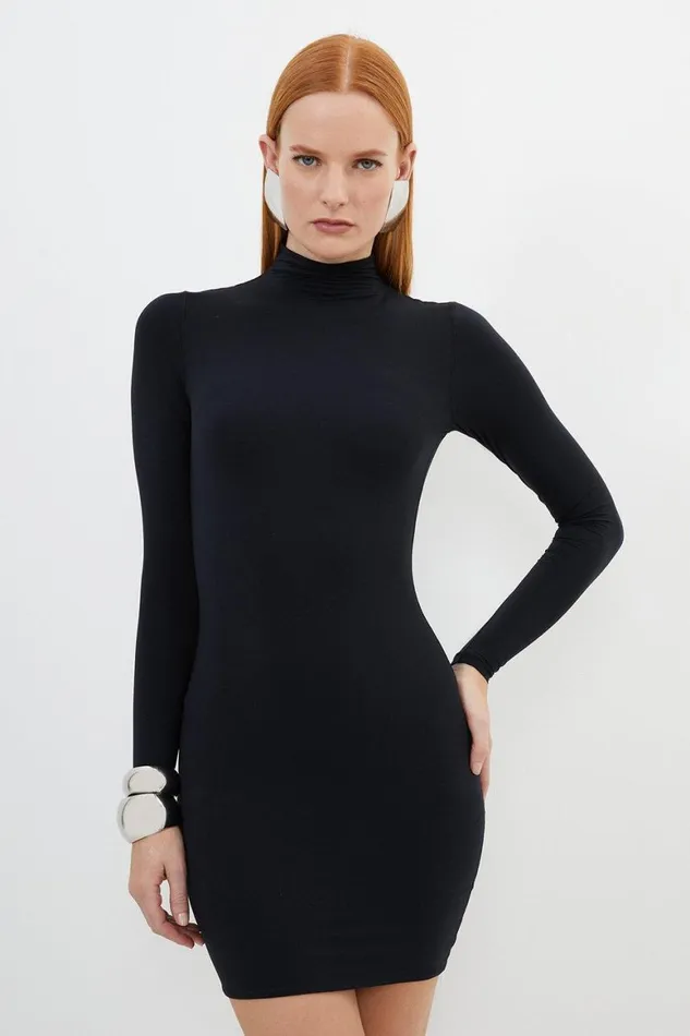 Dresses Women Karen Millen Contour Jersey High Neck Long Sleeve Mini Dress Black Dresses Women Karen Millen Contour Jersey High Neck Long Sleeve Mini Dress Black