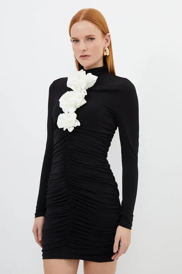 Dresses Women Karen Millen Contrast Jersey Rosette Mini Dress Black