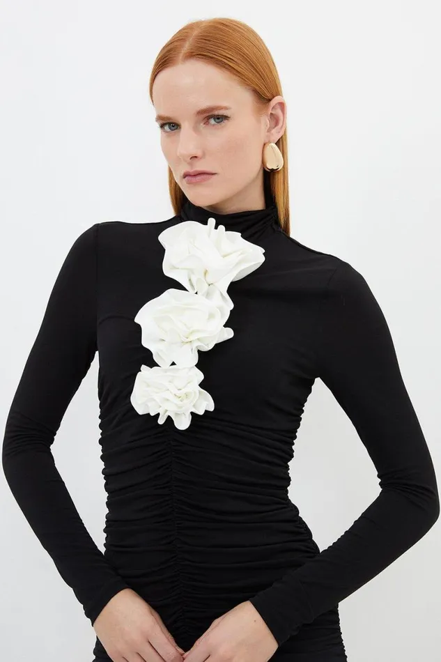 Dresses Women Karen Millen Contrast Jersey Rosette Mini Dress Black
