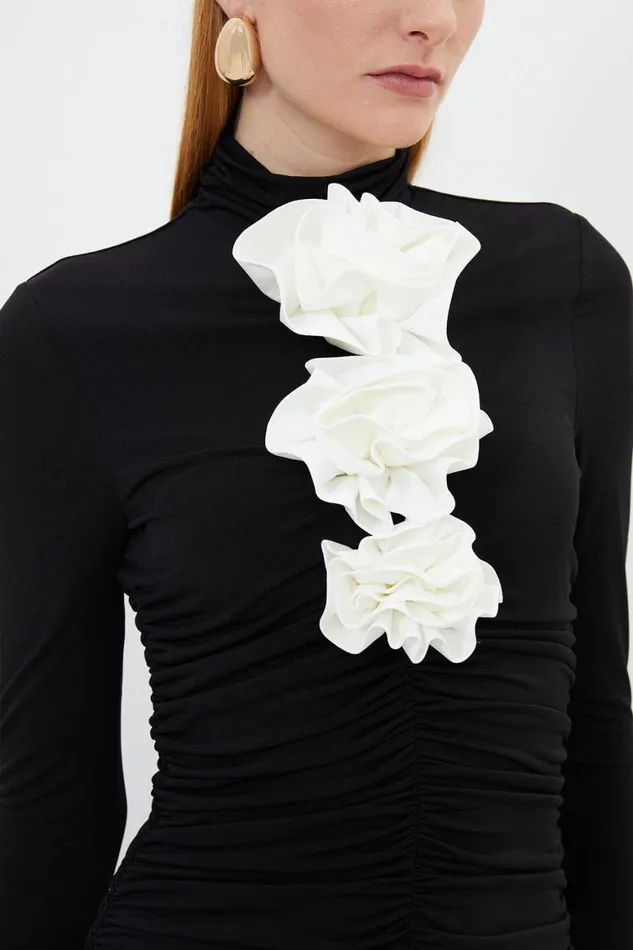 Dresses Women Karen Millen Contrast Jersey Rosette Mini Dress Black