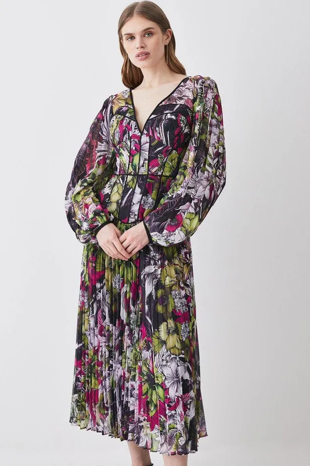 Dresses Women Karen Millen Corset Detail Floral Pleated Woven Maxi Dress Multi Dresses Women Karen Millen Corset Detail Floral Pleated Woven Maxi Dress Multi
