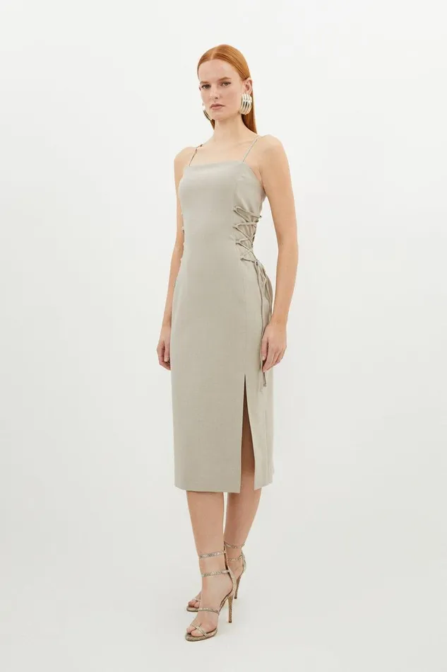 Dresses Women Karen Millen Corseted Tie Side Detail Tailored Bandeau Midi Dress Stone Dresses Women Karen Millen Corseted Tie Side Detail Tailored Bandeau Midi Dress Stone
