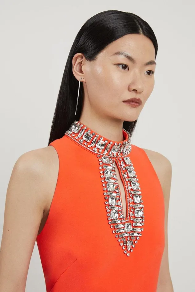 Dresses Women Karen Millen Crystal Embellished Woven Mini Dress Tomato Red