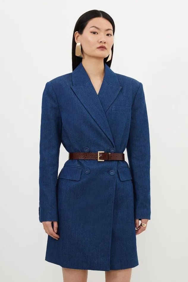 Dresses Women Karen Millen Denim Double Breasted Blazer Mini Dress Indigo
