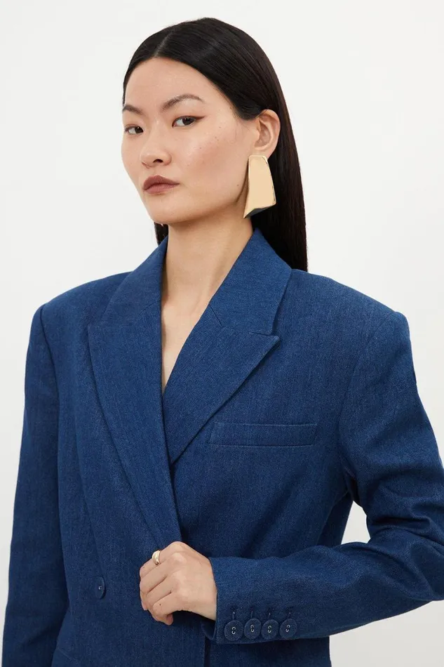 Dresses Women Karen Millen Denim Double Breasted Blazer Mini Dress Indigo