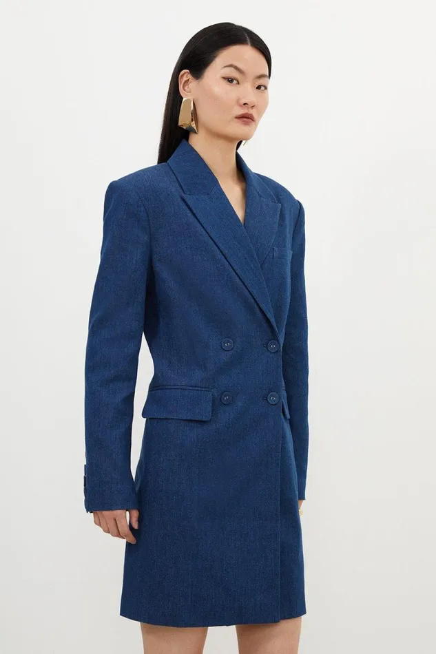 Dresses Women Karen Millen Denim Double Breasted Blazer Mini Dress Indigo