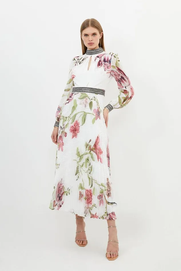 Dresses Women Karen Millen Diamante Trim Delicate Floral Woven Maxi Dress Floral Dresses Women Karen Millen Diamante Trim Delicate Floral Woven Maxi Dress Floral