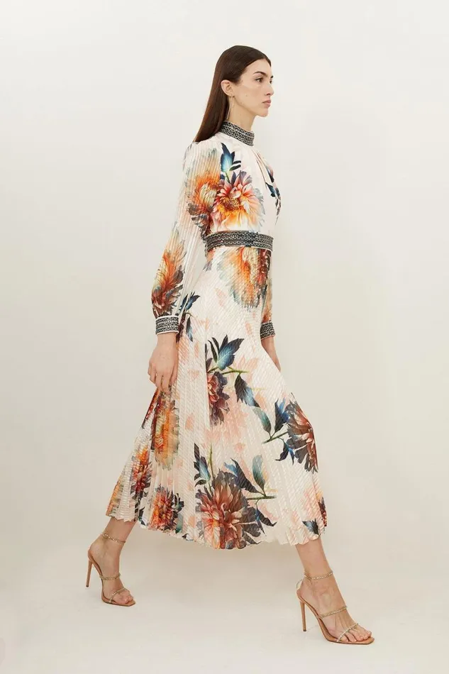 Dresses Women Karen Millen Diamante Trim Rose Floral Woven Maxi Dress Floral