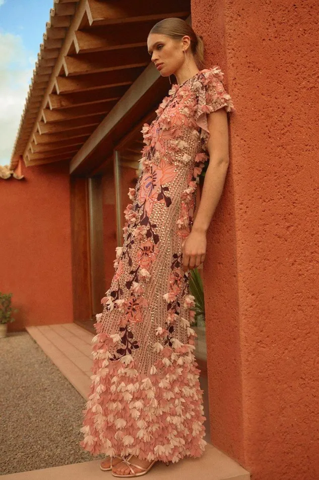 Dresses Women Karen Millen Embroidery And Applique Angel Sleeve Woven Maxi Dress Pink Dresses Women Karen Millen Embroidery And Applique Angel Sleeve Woven Maxi Dress Pink