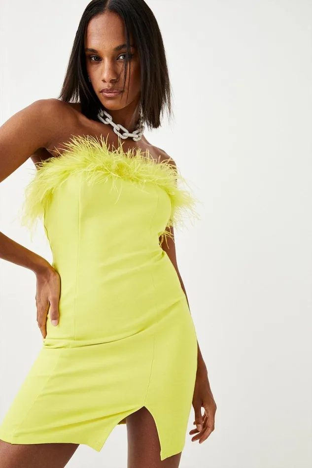 Dresses Women Karen Millen Feather and Ponte Bandeau Mini Dress Lime