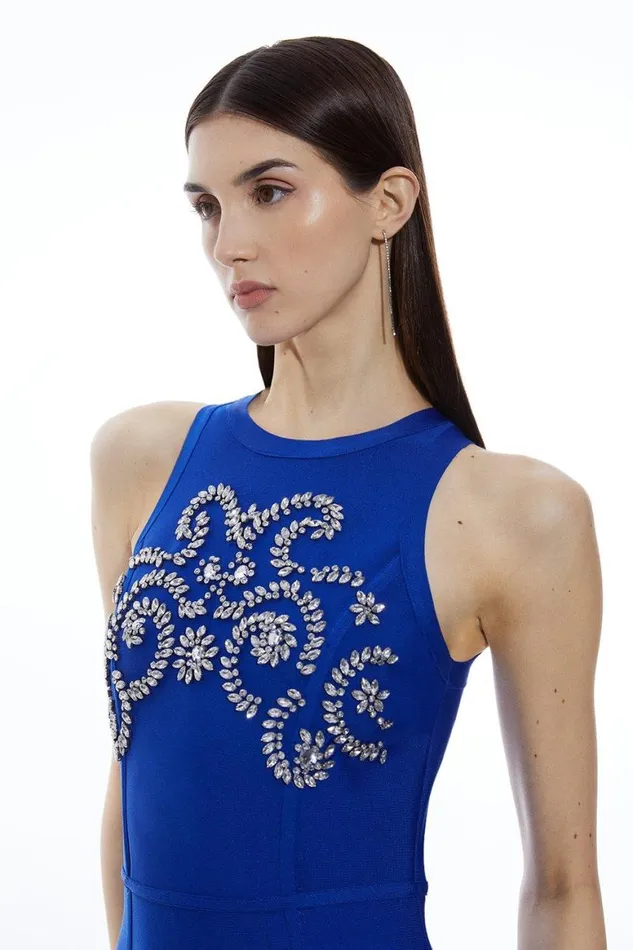 Dresses Women Karen Millen Figure Form Bandage Embellished Asymmetric Hem Knit Dress Cobalt