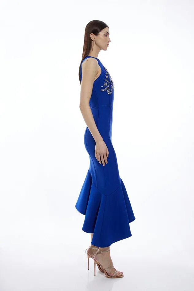 Dresses Women Karen Millen Figure Form Bandage Embellished Asymmetric Hem Knit Dress Cobalt