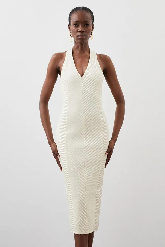 Dresses Women Karen Millen Figure Form Bandage Textured Knit Halter Midi Dress Coconut Dresses Women Karen Millen Figure Form Bandage Textured Knit Halter Midi Dress Coconut