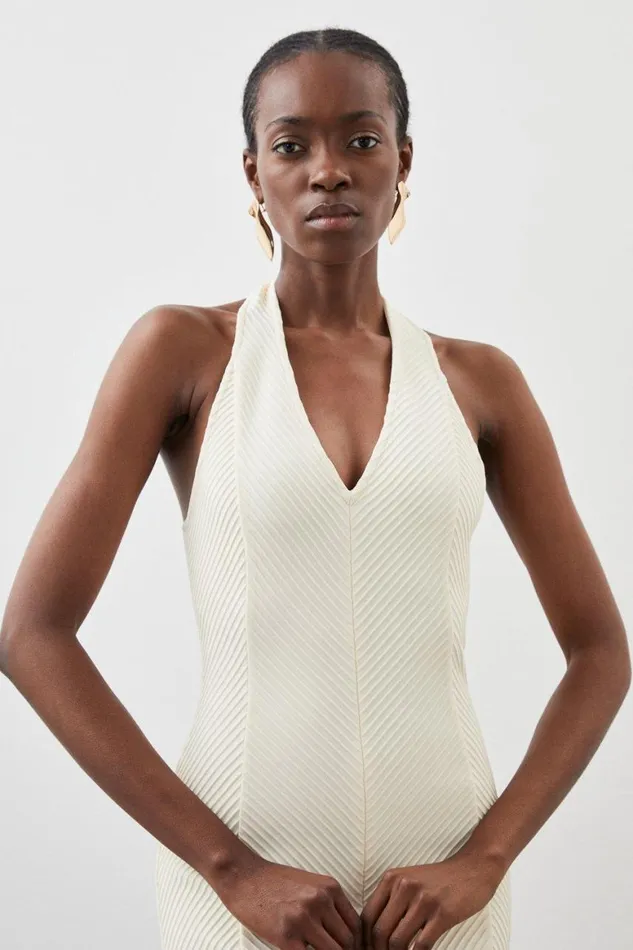 Dresses Women Karen Millen Figure Form Bandage Textured Knit Halter Midi Dress Coconut