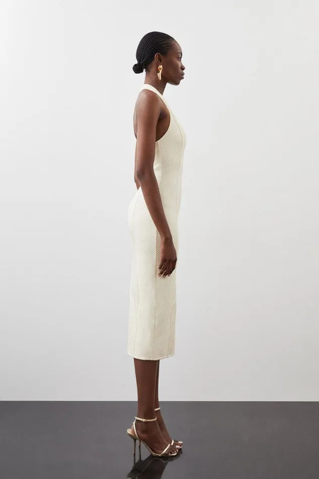 Dresses Women Karen Millen Figure Form Bandage Textured Knit Halter Midi Dress Coconut