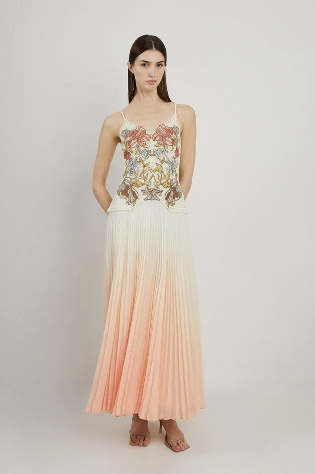 Dresses Women Karen Millen Floral Chemical Lace And Slub Organdie Mix Woven Strappy Maxi Dress Pink