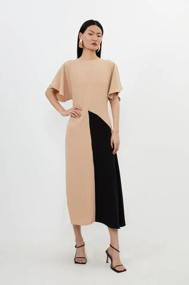 Dresses Women Karen Millen Fluid Tailored Colour Block Panel Full Skirted Midi Dress Mono