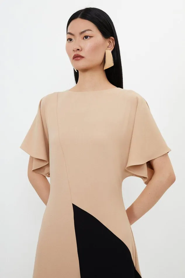 Dresses Women Karen Millen Fluid Tailored Colour Block Panel Full Skirted Midi Dress Mono