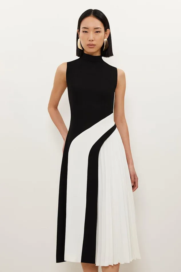 Dresses Women Karen Millen Fluid Tailored Colourblock High Neck Pleated Midi Dress Ivory Dresses Women Karen Millen Fluid Tailored Colourblock High Neck Pleated Midi Dress Ivory