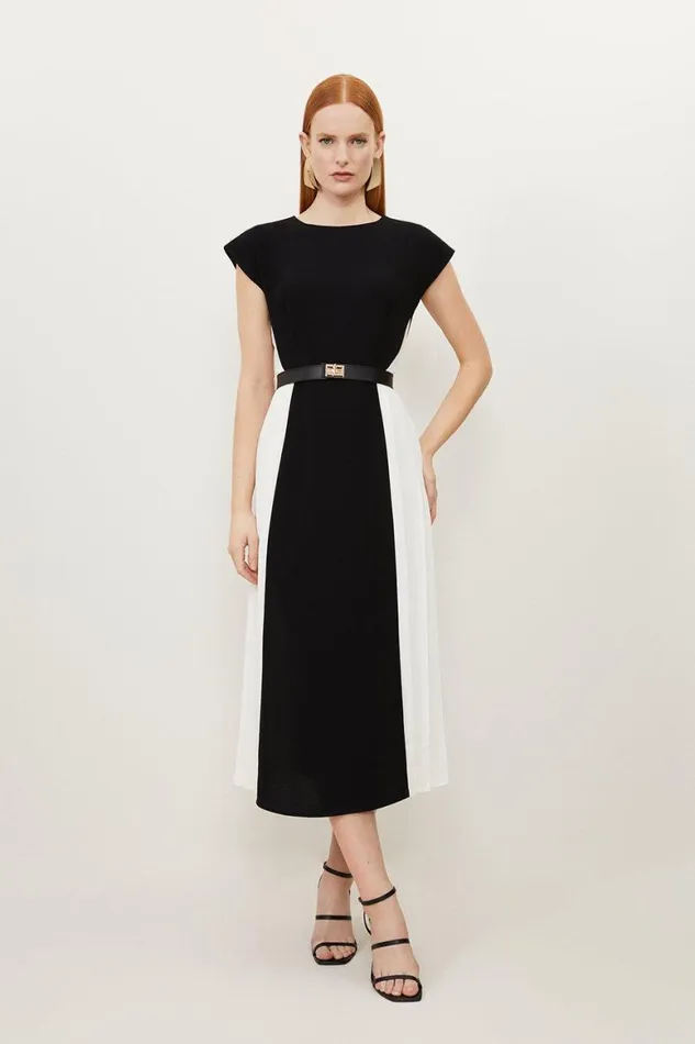 Dresses Women Karen Millen Fluid Tailored Contrast Pleated Panel Skirt Midi Dress Mono Dresses Women Karen Millen Fluid Tailored Contrast Pleated Panel Skirt Midi Dress Mono