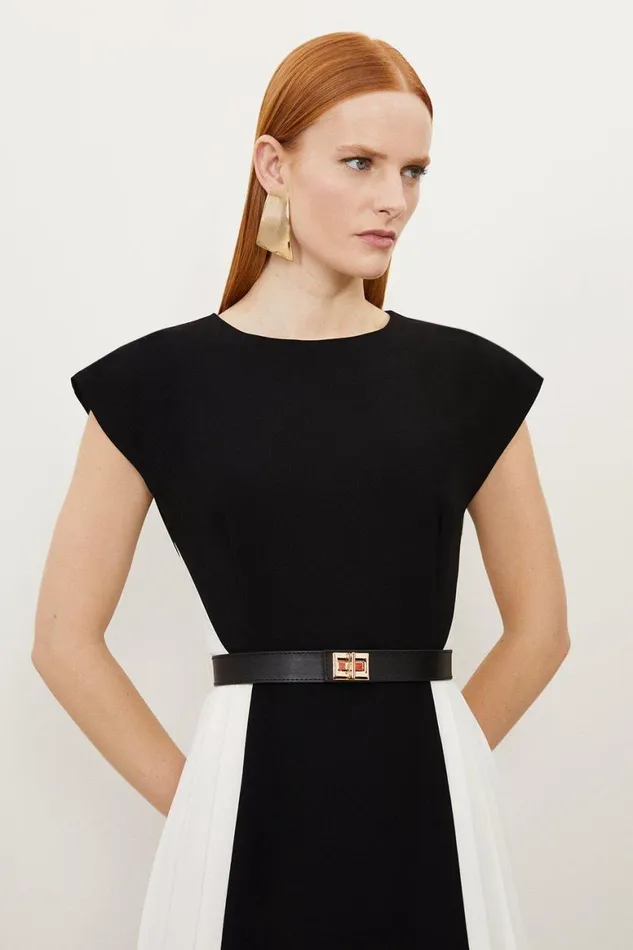 Dresses Women Karen Millen Fluid Tailored Contrast Pleated Panel Skirt Midi Dress Mono