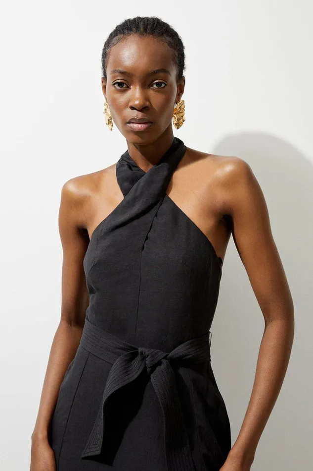 Dresses Women Karen Millen Fluid Tailored Halterneck Belted Maxi Dress Black