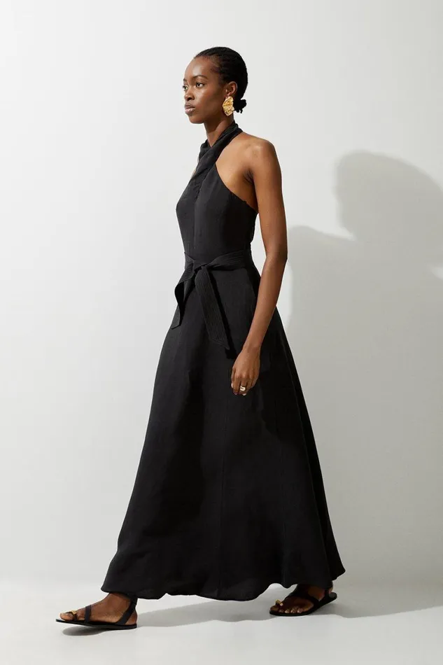 Dresses Women Karen Millen Fluid Tailored Halterneck Belted Maxi Dress Black