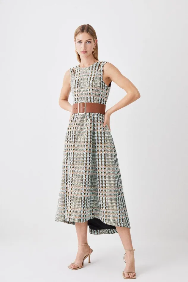 Dresses Women Karen Millen French Cotton Tweed Seam Detail Belted Midaxi Dress Multi Dresses Women Karen Millen French Cotton Tweed Seam Detail Belted Midaxi Dress Multi