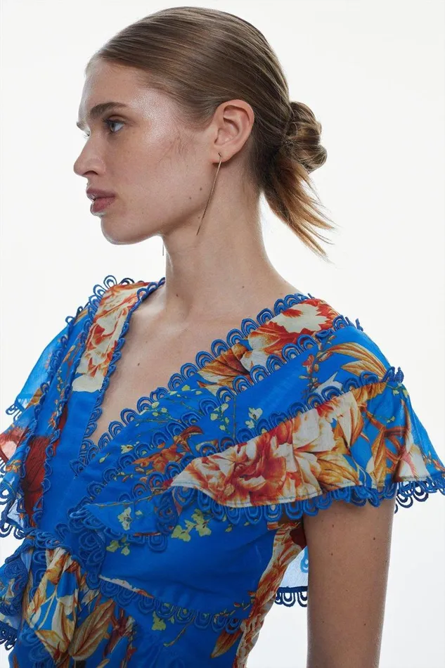 Dresses Women Karen Millen Graphic Lace Trim Floral Woven Mini Dress Floral