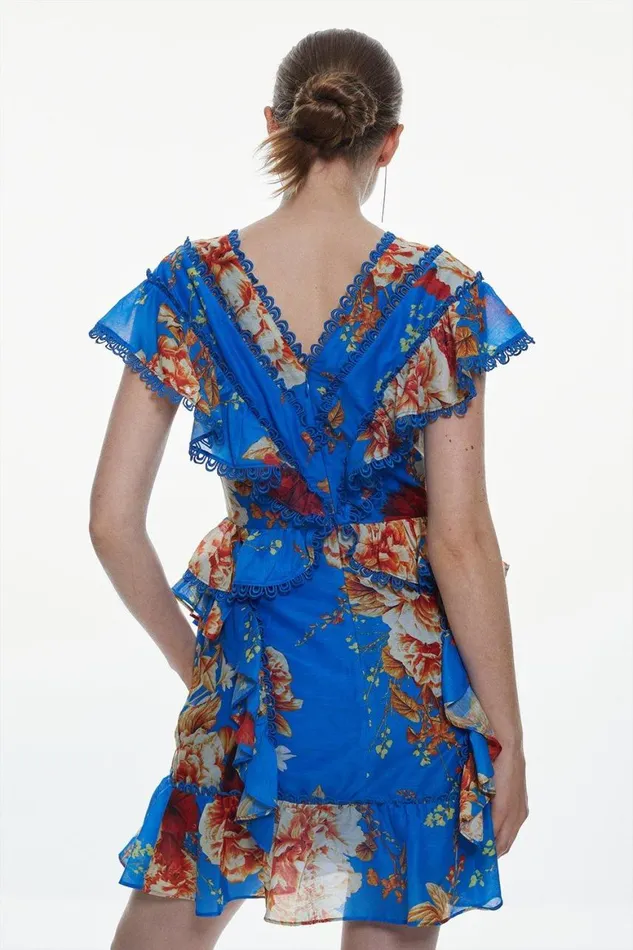 Dresses Women Karen Millen Graphic Lace Trim Floral Woven Mini Dress Floral