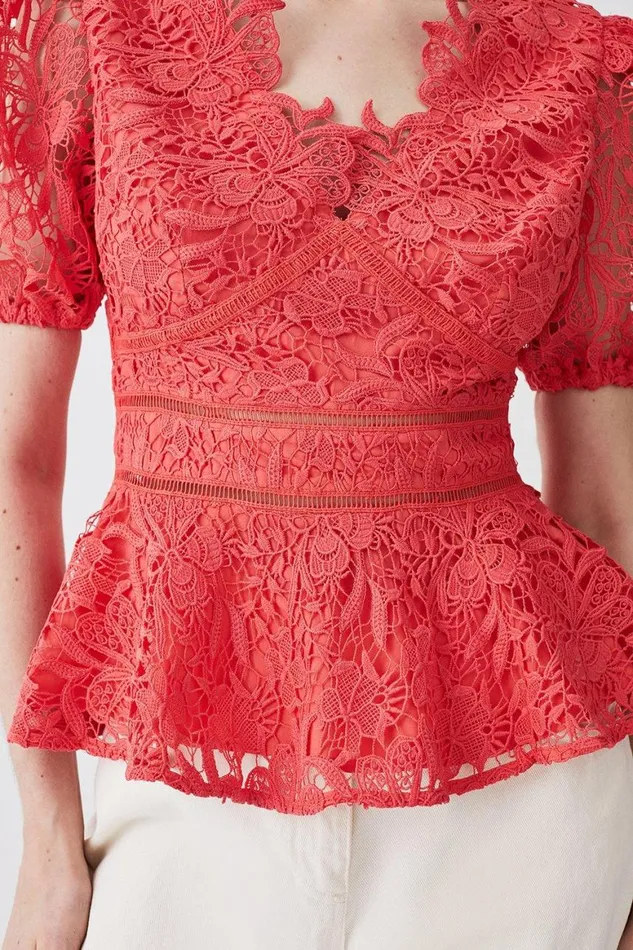 Dresses Women Karen Millen Guipure Lace V Neck Woven Top Coral