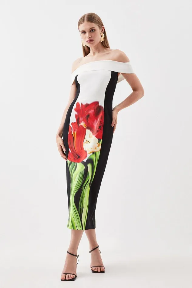 Dresses Women Karen Millen Italian Signature Stretch Bardot Blurred Floral Print Midi Dress Multi Dresses Women Karen Millen Italian Signature Stretch Bardot Blurred Floral Print Midi Dress Multi