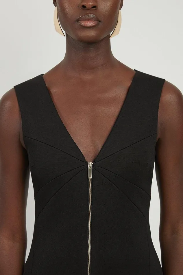 Dresses Women Karen Millen Italian Structured Stretch Zip Through Pencil Tailored Midaxi Dress Black