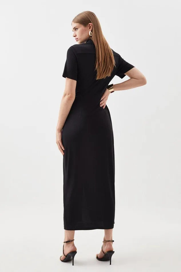 Dresses Women Karen Millen Jersey Crepe Plunge Woven Midi Dress Black