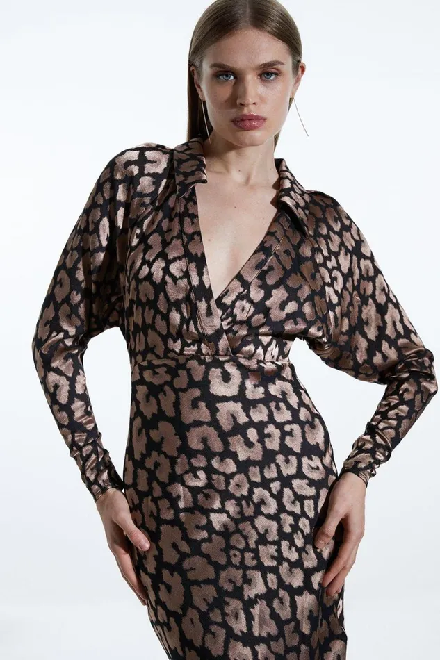 Dresses Women Karen Millen Leopard Jacquard Batwing Dress Animal