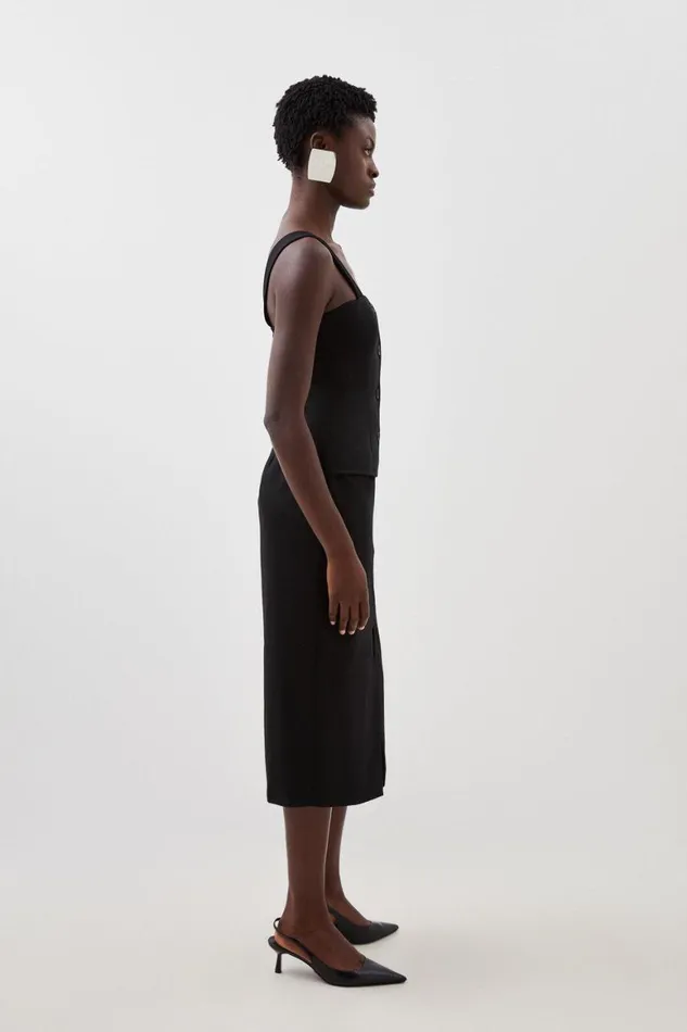 Dresses Women Karen Millen Linen Viscose Tailored Button Detail Pencil Midi Dress Black