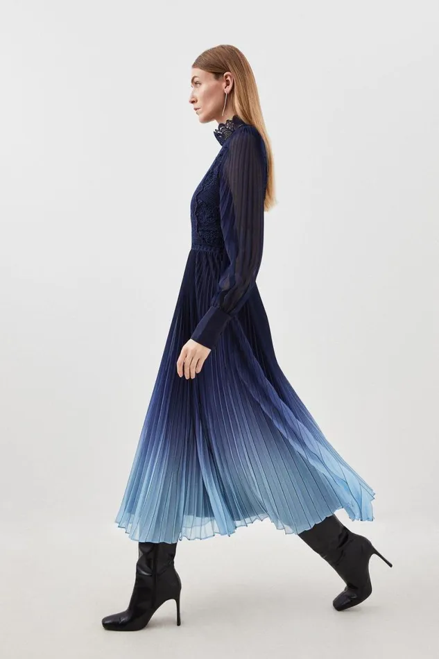 Dresses Women Karen Millen Long Sleeve Ombre Guipure Lace Maxi Dress Blue