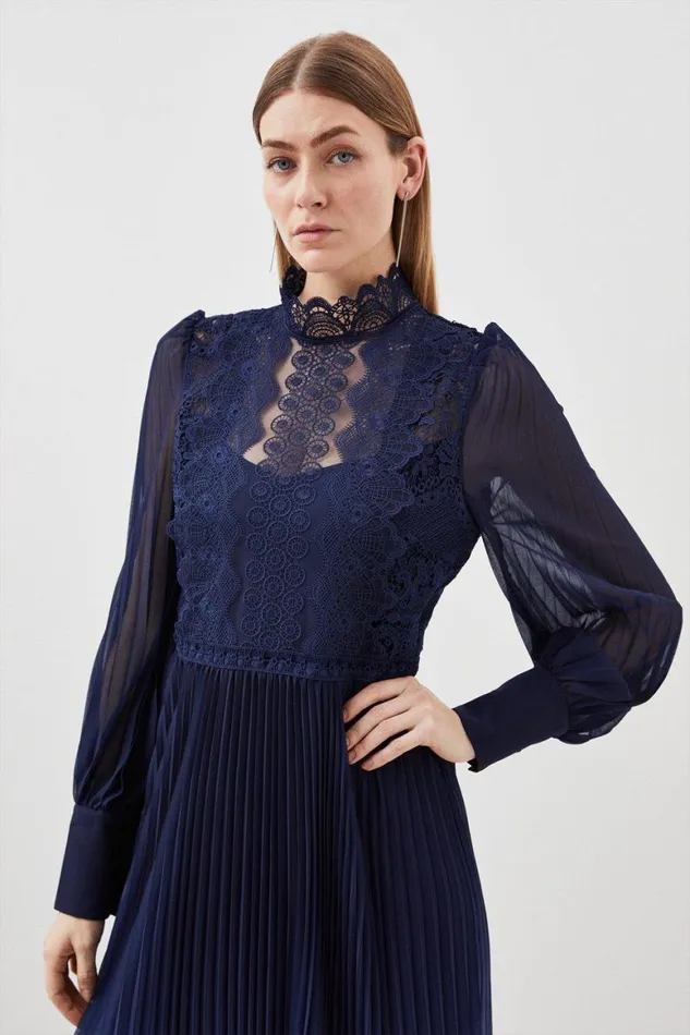 Dresses Women Karen Millen Long Sleeve Ombre Guipure Lace Maxi Dress Blue