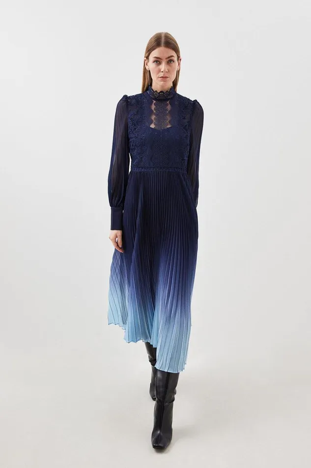 Dresses Women Karen Millen Long Sleeve Ombre Guipure Lace Maxi Dress Blue