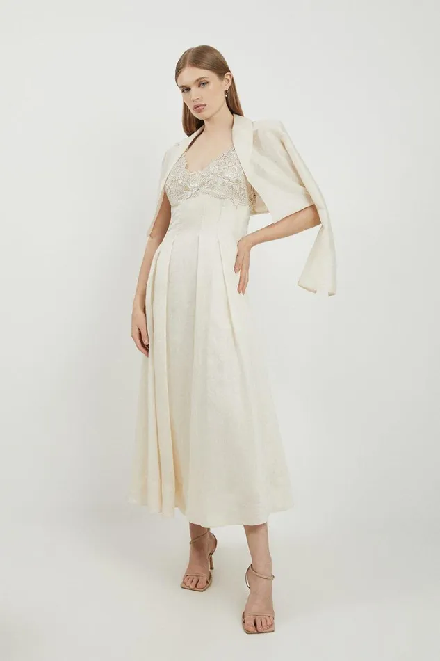 Dresses Women Karen Millen Lydia Millen Chemical Lace Slub Organdie Woven Strappy Dress Ivory