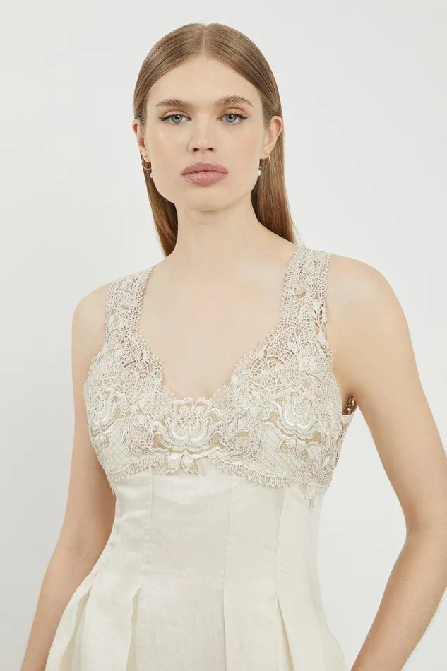 Dresses Women Karen Millen Lydia Millen Chemical Lace Slub Organdie Woven Strappy Dress Ivory