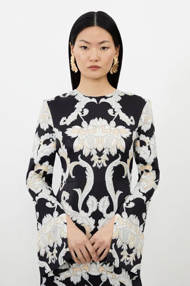 Dresses Women Karen Millen Mirrored Baroque Viscose Woven Midi Dress Black