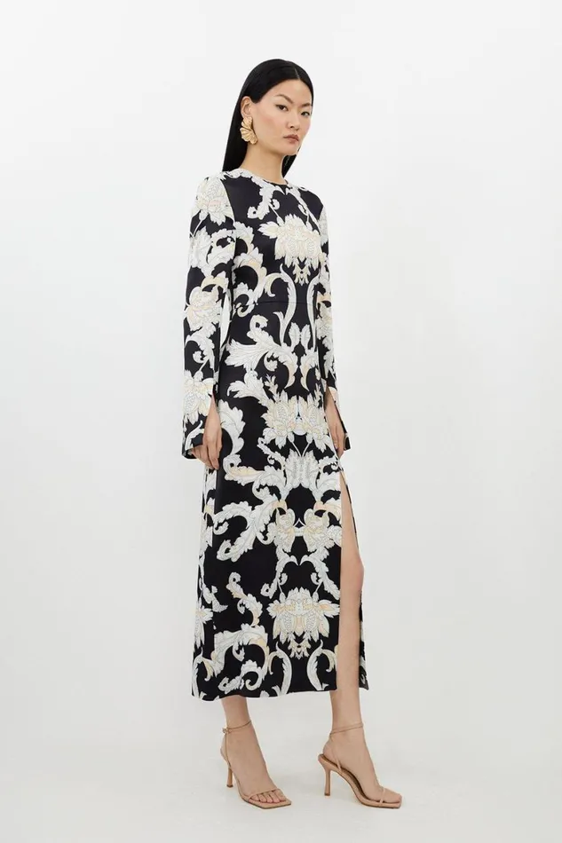 Dresses Women Karen Millen Mirrored Baroque Viscose Woven Midi Dress Black