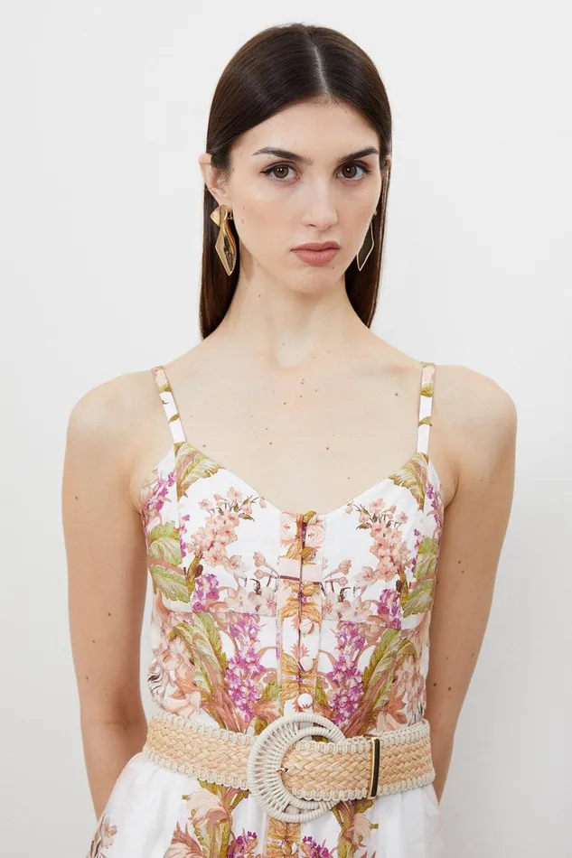 Dresses Women Karen Millen Mirrored Floral Viscose Linen Strappy Midaxi Dress Floral