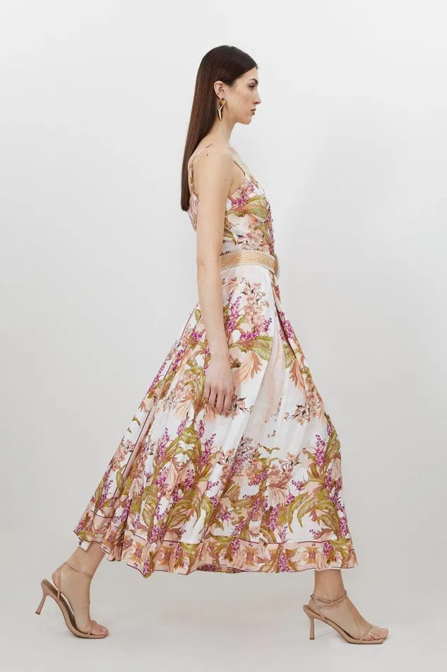 Dresses Women Karen Millen Mirrored Floral Viscose Linen Strappy Midaxi Dress Floral